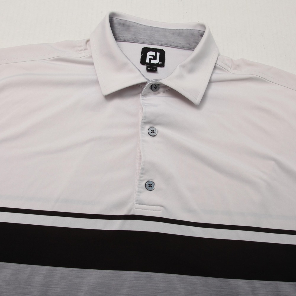 FootJoy Polo Shirt Mens 2XL White Gray Black Stripe Golf Stretch La Cantera